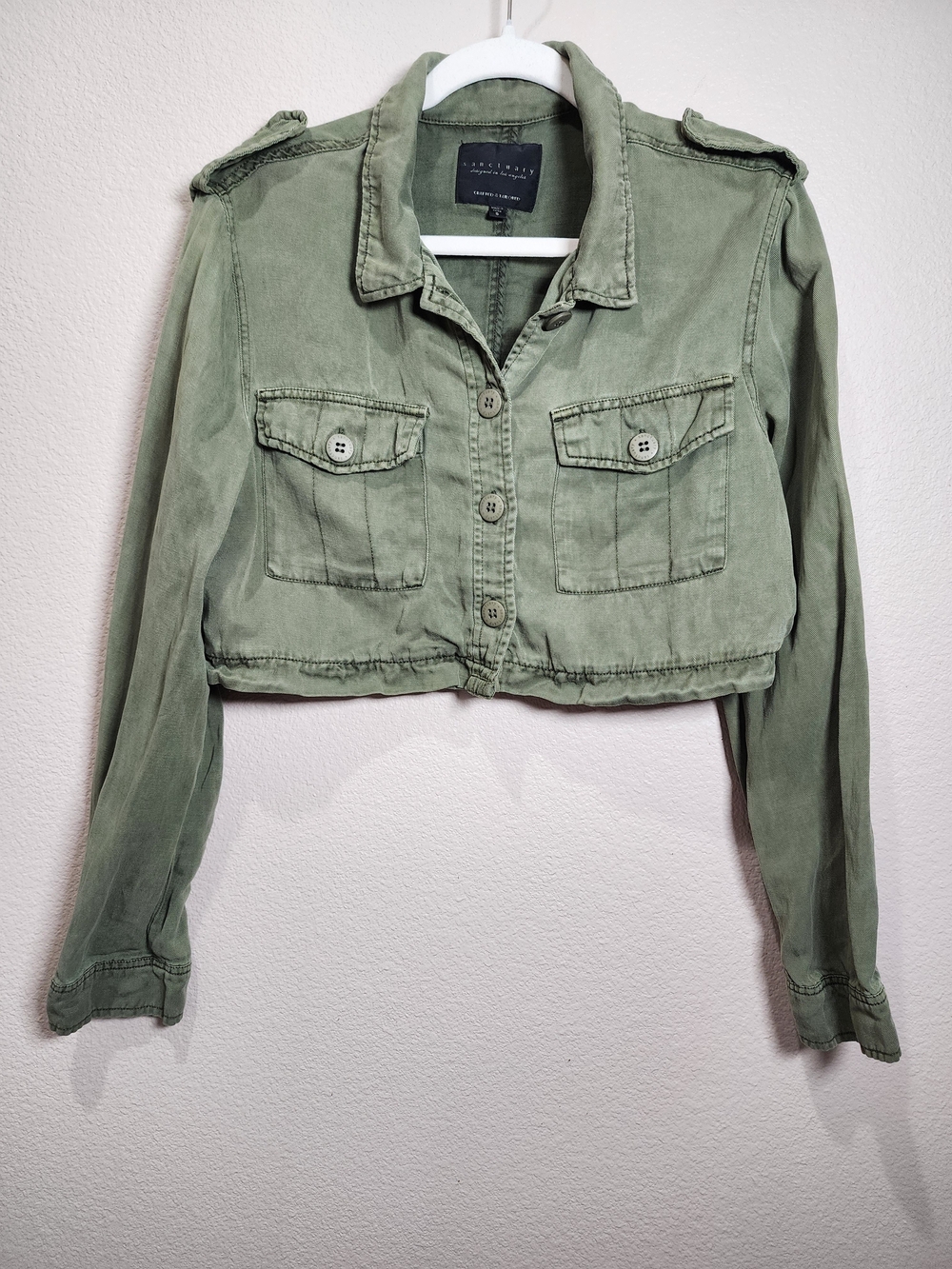 Sanctuary Cropped Utility Jacket in Olive Army Green